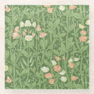 William Morris Süßerbsen-Muster Vintage Botanik Glasuntersetzer