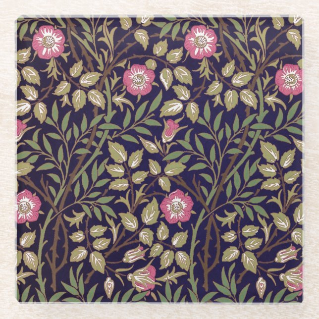 William Morris Sweet Briar Floral Art Nouveau Glasuntersetzer (Vorderseite)