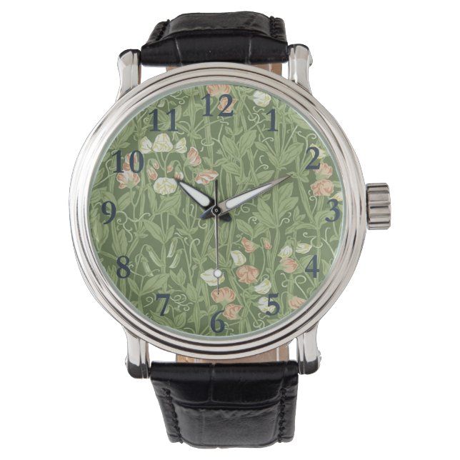 William Morris Sweet Pea Floral Design Armbanduhr (Vorderseite)
