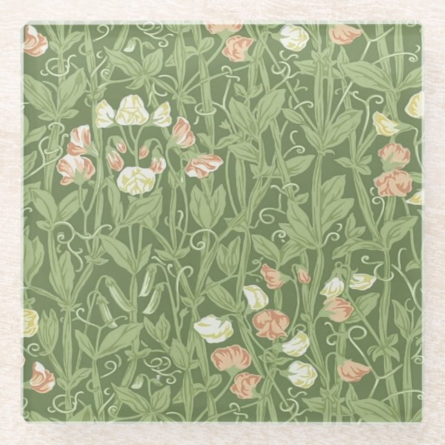 William Morris Sweet Pea Floral Design Glasuntersetzer (Vorderseite)