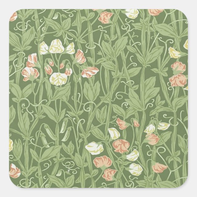 William Morris Sweet Pea Floral Design Quadratischer Aufkleber (Vorderseite)