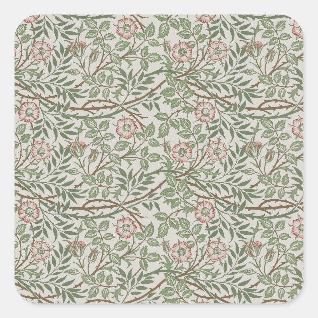 William Morris Sweetbriar Blumenmuseum Quadratischer Aufkleber (Vorderseite)