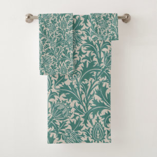 William Morris Teal Blaue Distel Vintage-Tapete Badhandtuch Set
