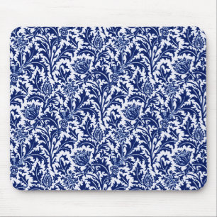 William Morris Thistle Damask, Cobalt Blue & White Mousepad