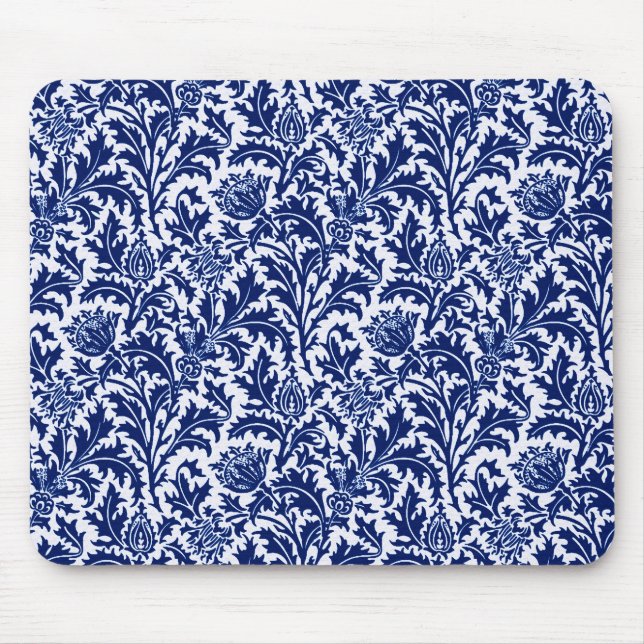 William Morris Thistle Damask, Cobalt Blue & White Mousepad (Vorne)