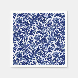 William Morris Thistle Damask, Cobalt Blue & White Serviette