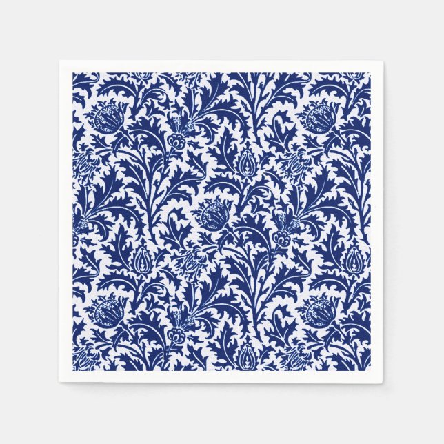 William Morris Thistle Damask, Cobalt Blue & White Serviette (Vorderseite)