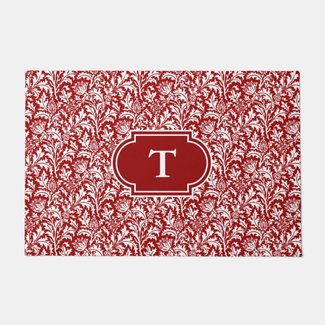 William Morris Thistle Damask, Dark Red & White Fußmatte (Vorderseite)