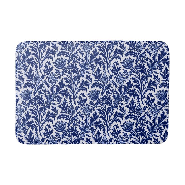 William Morris Thistle Damask, Navy Blue und White Badematte (Vorderseite)