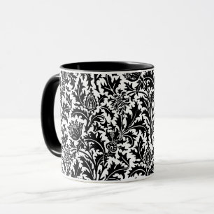 William Morris Thistle Damask, Schwarz auf Weiß Tasse