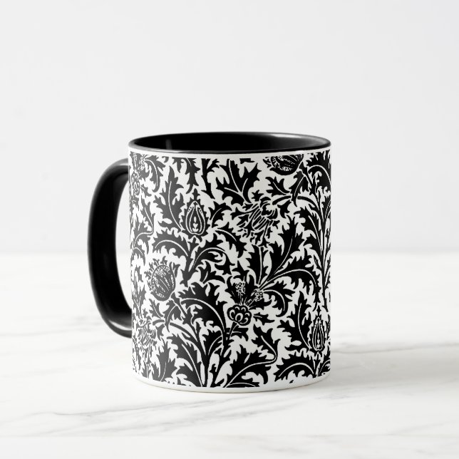 William Morris Thistle Damask, Schwarz auf Weiß Tasse (Vorderseite Links)
