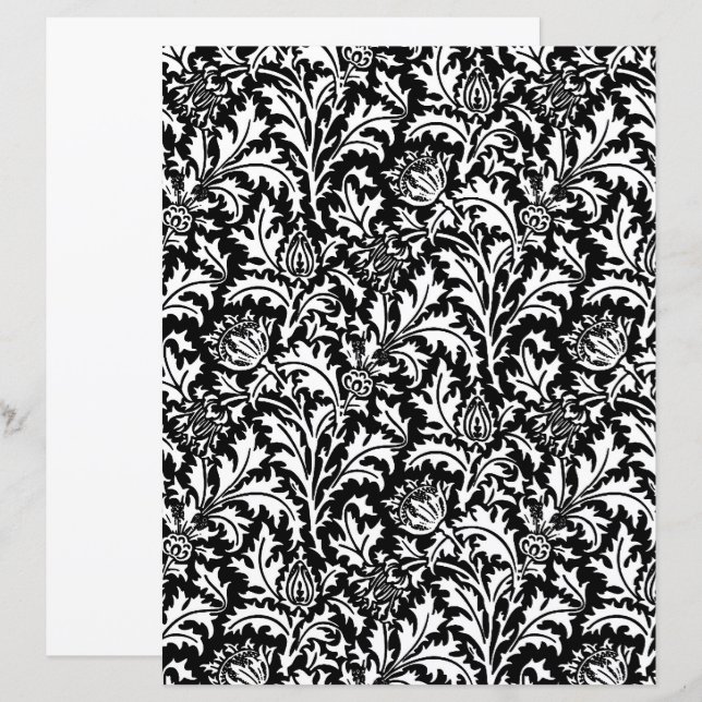 William Morris Thistle Damask, Schwarz und Weiß (Vorne/Hinten)