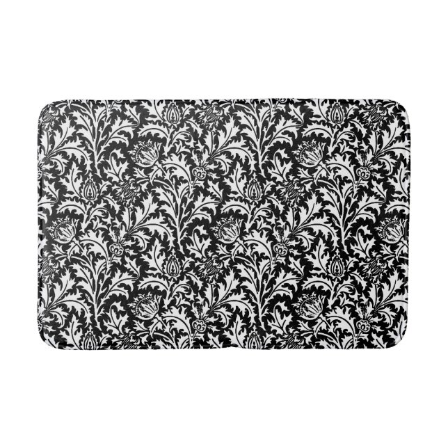 William Morris Thistle Damask, Schwarz und Weiß Badematte (Vorderseite)