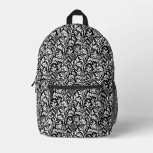 William Morris Thistle Damask, Schwarz und Weiß Bedruckter Rucksack