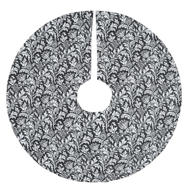 William Morris Thistle Damask, Schwarz und Weiß Polyester Weihnachtsbaumdecke (Vorderseite)