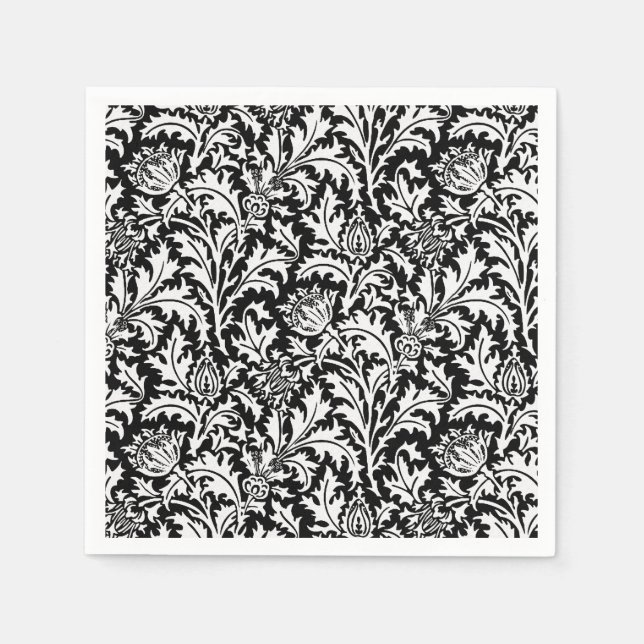 William Morris Thistle Damask, Schwarz und Weiß Serviette (Vorderseite)