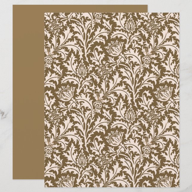 William Morris Thistle Damask, Taupe Tan und Beige (Vorne/Hinten)
