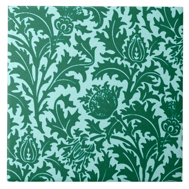 William Morris Thistle Damask, Türkis und Aqua Fliese (Vorderseite)