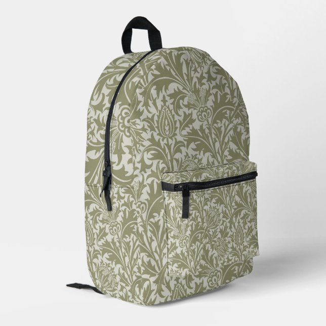 William Morris Thistle Sage Green Pattern Bedruckter Rucksack (Rückseitige Ecke links)