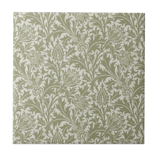 William Morris Thistle Sage Green Pattern Fliese (Vorderseite)