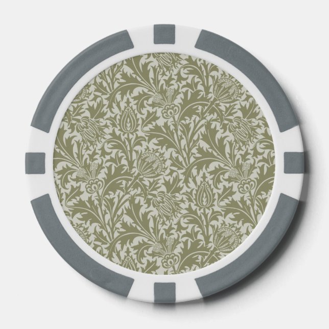 William Morris Thistle Sage Green Pattern Pokerchips (Vorderseite)