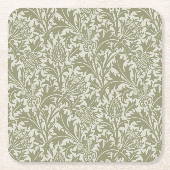 William Morris Thistle Sage Green Pattern Rechteckiger Pappuntersetzer (Vorderseite)