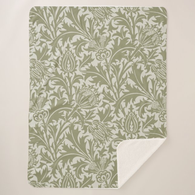 William Morris Thistle Sage Green Pattern Sherpadecke (Vorderseite)