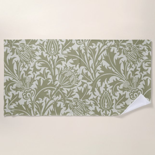 William Morris Thistle Sage Green Pattern Strandtuch (Vorderseite)
