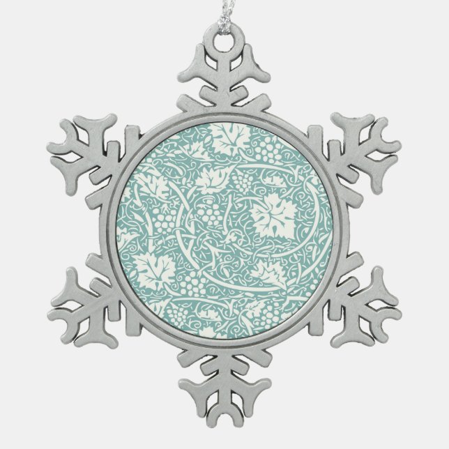 William Morris Traubenmuster Aquamarin Türkis Schneeflocken Zinn-Ornament (Vorderseite)
