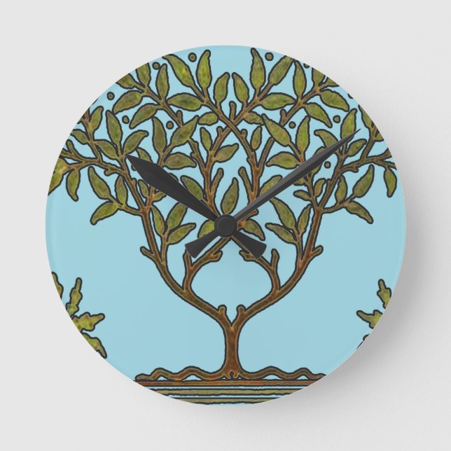 William Morris Tree Frieze Floral Wallpaper Runde Wanduhr (Vorderseite)