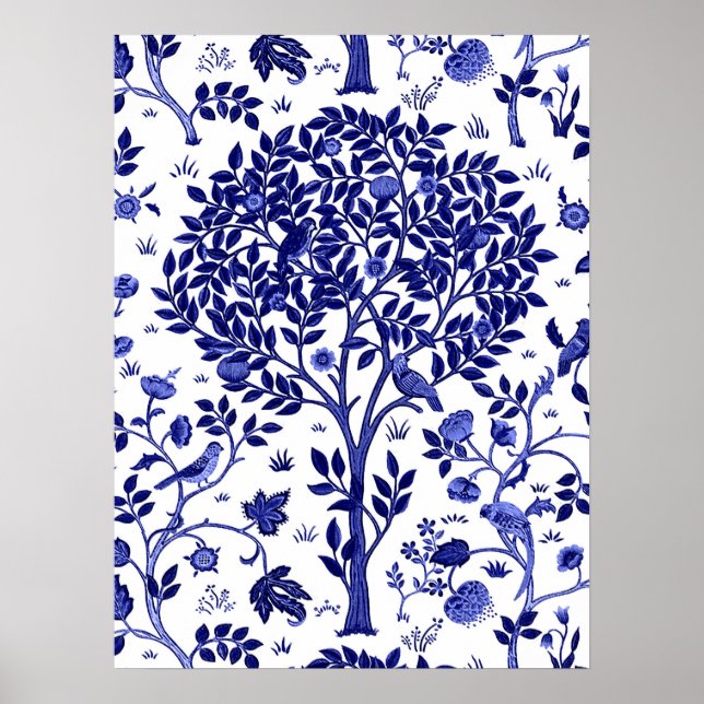 William Morris Tree of Life, Cobalt Blue und White Poster (Vorne)