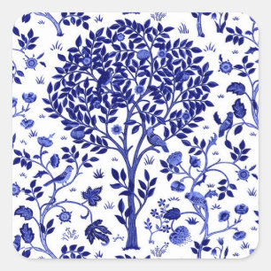 William Morris Tree of Life, Cobalt Blue und White Quadratischer Aufkleber