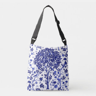 William Morris Tree of Life, Cobalt Blue und White Tragetaschen Mit Langen Trägern