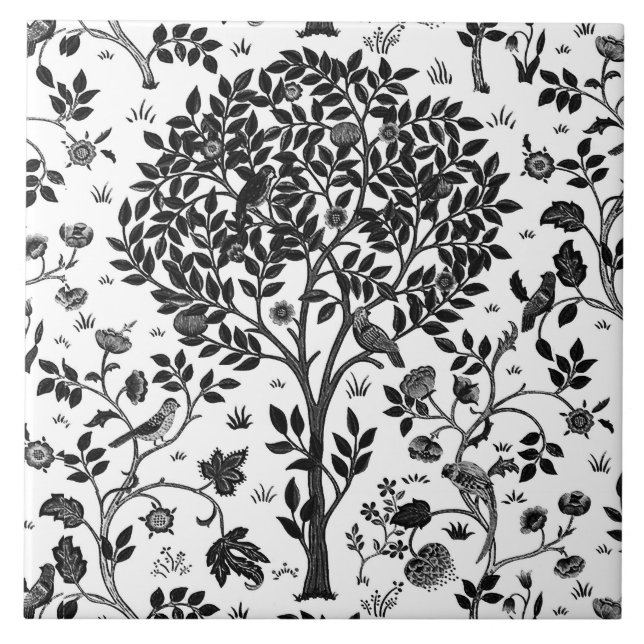 William Morris Tree of Life Pattern, Black & White Fliese (Vorderseite)