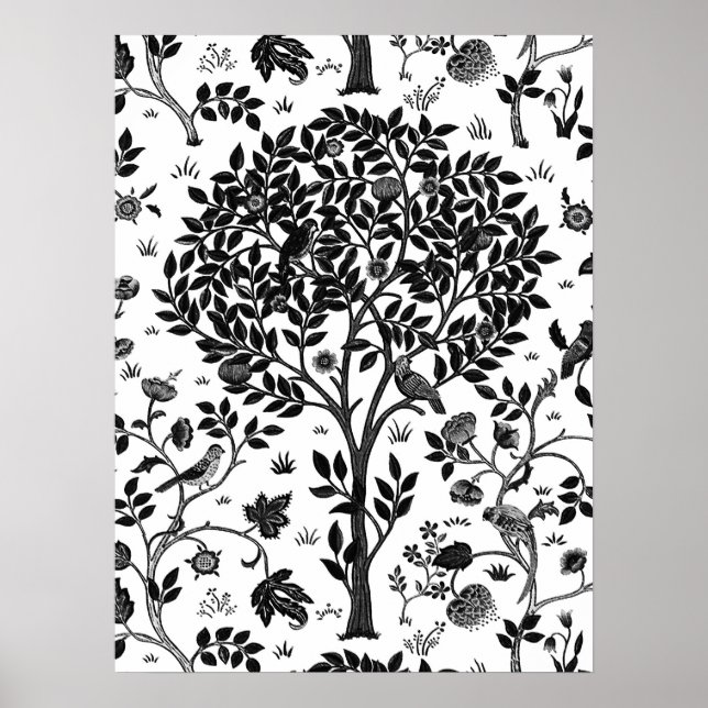 William Morris Tree of Life Pattern, Black & White Poster (Vorne)
