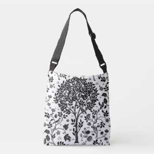 William Morris Tree of Life Pattern, Black & White Tragetaschen Mit Langen Trägern