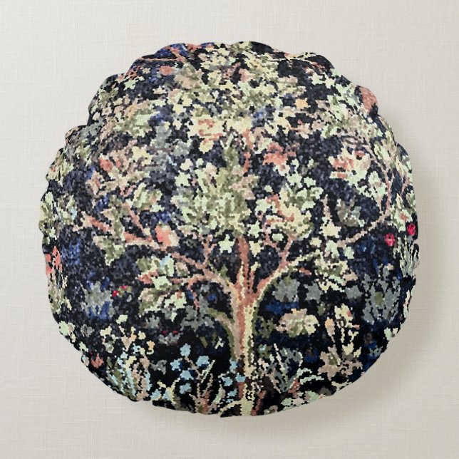William Morris Tree of Life Round Pillow Rundes Kissen (Vorderseite)