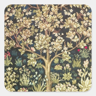 William Morris Tree of Life Vintag Pre-Raphaelite Quadratischer Aufkleber