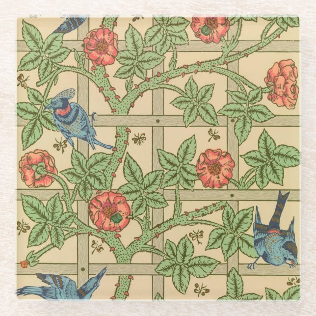 William Morris Trellis Classic Wallpaper Design Glasuntersetzer (Vorderseite)