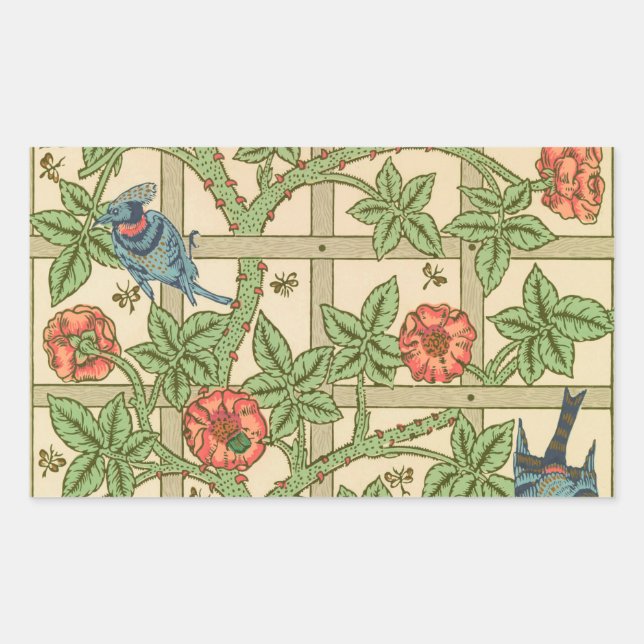 William Morris Trellis Classic Wallpaper Design Rechteckiger Aufkleber (Vorderseite)