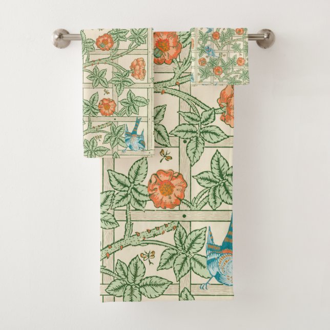 William Morris Trellis Victorian Wallpaper Badhandtuch Set (Insitu)
