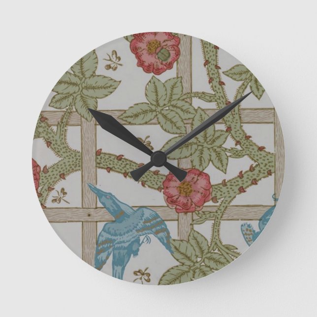 William Morris Trellis Wallpaper Art Runde Wanduhr (Vorderseite)