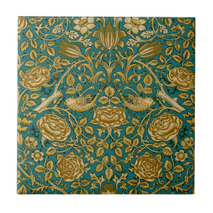 William Morris Tudor Rose Pattern Blue Golden Fliese