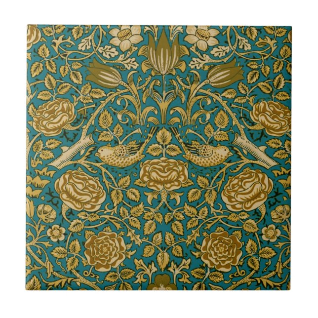 William Morris Tudor Rose Pattern Blue Golden Fliese (Vorderseite)