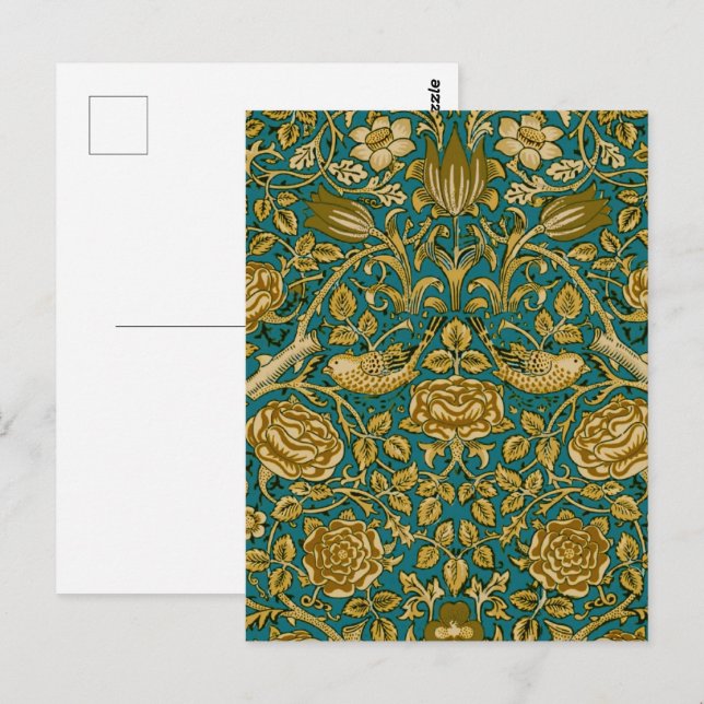William Morris Tudor Rose Pattern Blue Golden Postkarte (Vorne/Hinten)