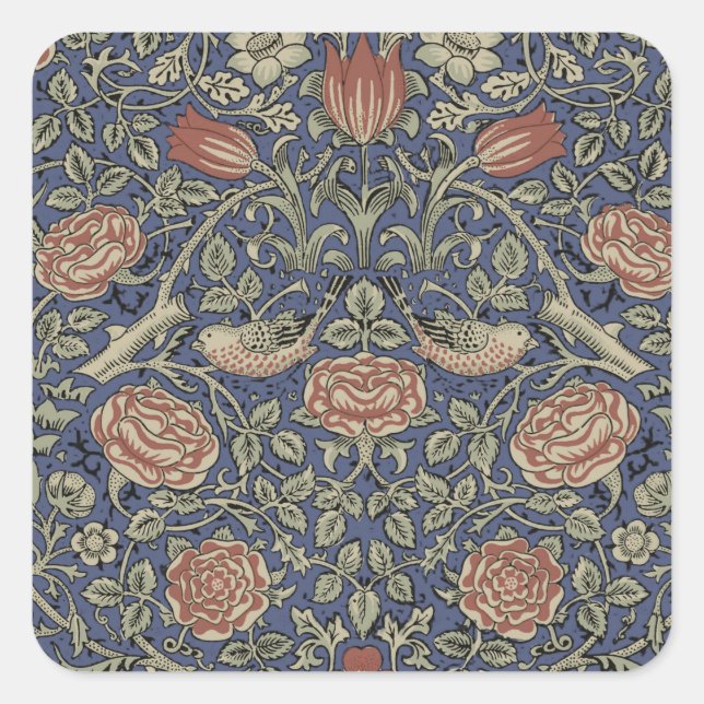 William Morris Tudor Rose Wallpaper Quadratischer Aufkleber (Vorderseite)