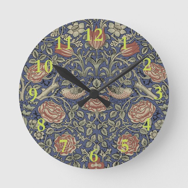 William Morris Tudor Rose Wallpaper Runde Wanduhr (Vorderseite)