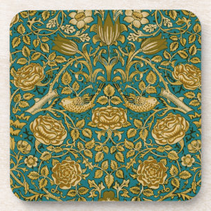 William Morris Tudor-Rosen-Muster Blau Golden Getränkeuntersetzer