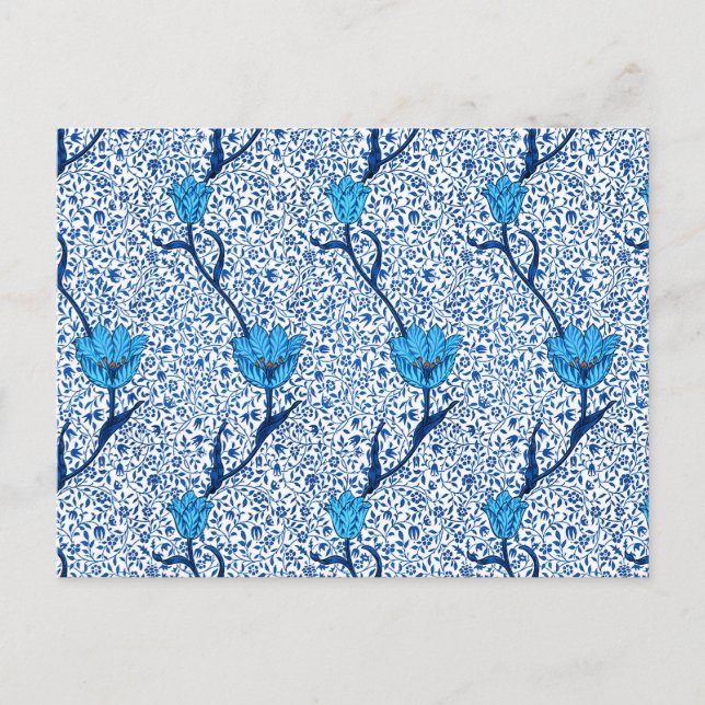 William Morris Tulip Damask, Cobalt Blue Postcard Postkarte (Vorderseite)