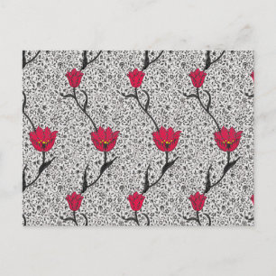 William Morris Tulip Damask, graue und rote Postka Postkarte